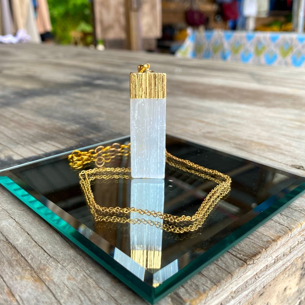 Golden Peace - Selenite Crystal Necklace with Gold Detail